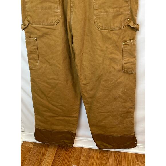 Carhartt Men’s 44x32 Tan Duck Bib Overalls Detroit Made Workwear Durable Pants - Picture 10 of 13